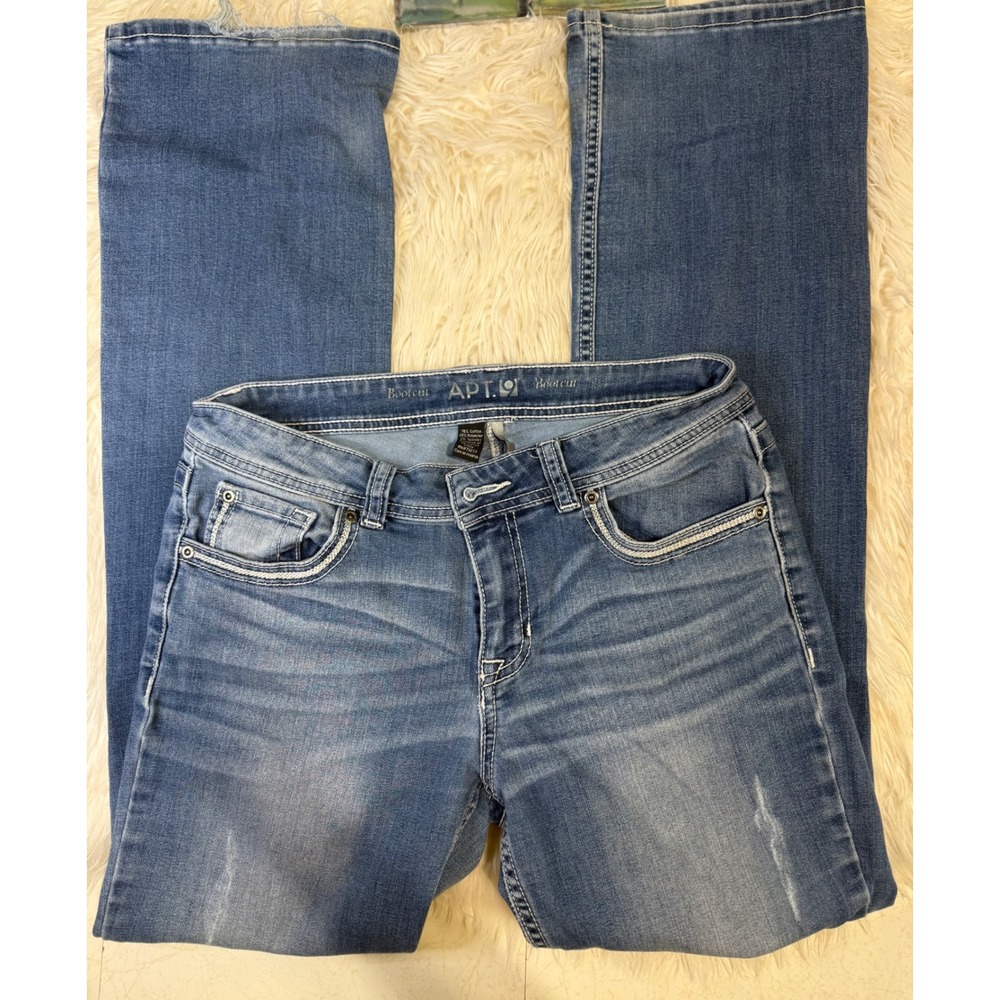 Apt. 9 Womens Bootcut Jeans Medium Wash Distressed Contrast Stitch Denim Size 4